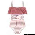 SweatyRocks Women's Bikini Set High Waist Polka Dot Bottom Falbala Flounce Halter Top Swimsuit Bathing Suit Pink Stripe B07M5TDY3S